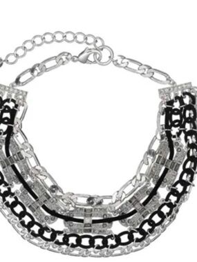 Multi-Chain Silver and Black Statement Necklace